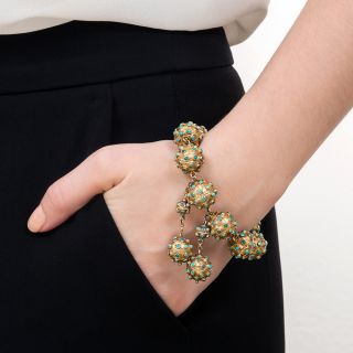Vintage Gold and Turquoise Bead Bracelet