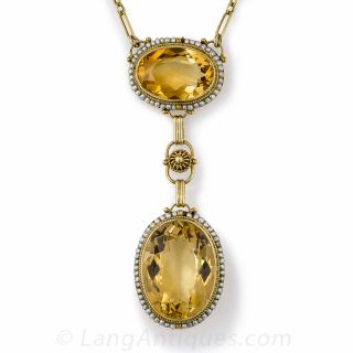 Vintage Gold, Citrine and Seed Pearl Necklace