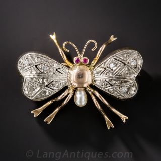 Vintage Gold Diamond Bee Brooch