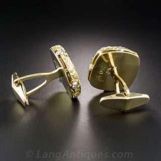 Vintage Gold-In-Quartz and Diamond Cufflinks