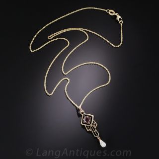 Vintage Gold, Pearl and Garnet Pendant