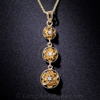 Vintage Gold Triple Diamond Drop Necklace