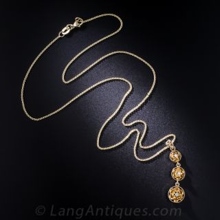 Vintage Gold Triple Diamond Drop Necklace