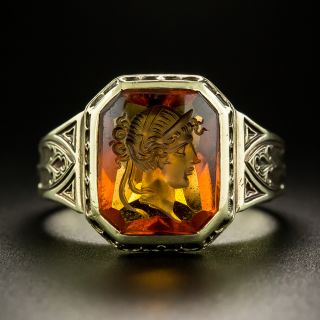 Vintage Gothic Citrine Intaglio Ring by Larter - 3