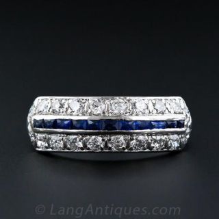 Art Deco Diamond Sapphire Wedding Band 