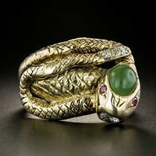Vintage Green Garnet and Diamond Snake Ring - 2
