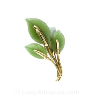 Vintage Gumps Jade Flower Brooch