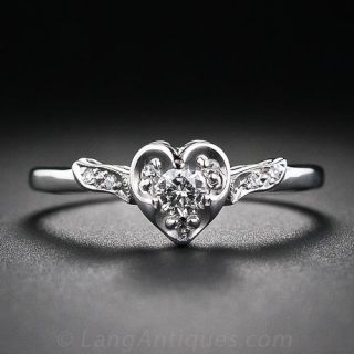 Vintage Heart Design Engagement Ring