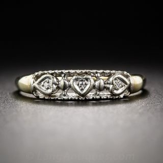 Vintage Heart Motif Diamond Wedding Band 