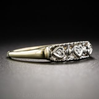 Vintage Heart Motif Diamond Wedding Band 