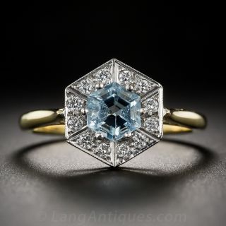 Vintage Hexagonal Aquamarine and Diamond Ring