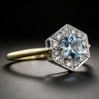 Vintage Hexagonal Aquamarine and Diamond Ring