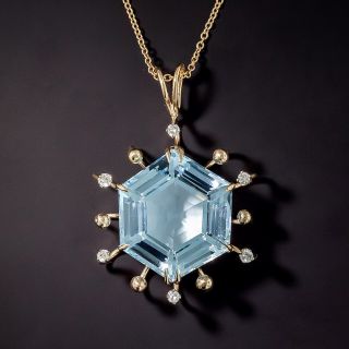 Hexagonal Blue Topaz and Diamond Pendant - 0