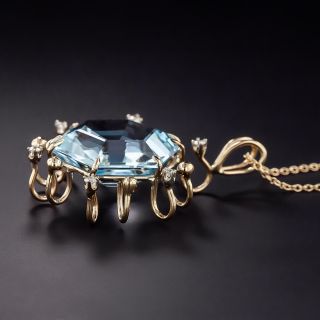 Vintage Hexagonal Blue Topaz and Diamond Pendant