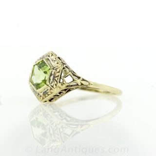 Vintage Hexagonal Cut Peridot Ring