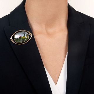 Vintage Hunting Scene Reverse Intaglio Brooch
