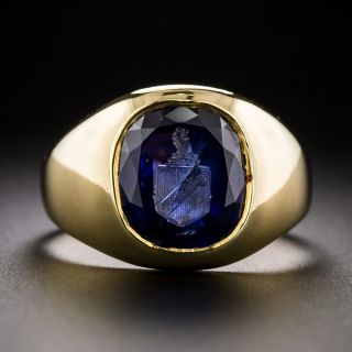 Vintage Intaglio 4.75 Carat No-Heat Sapphire Signet Ring - 3