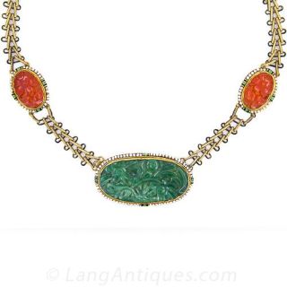 Vintage Jade and Carnelian Necklace