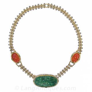 Vintage Jade and Carnelian Necklace