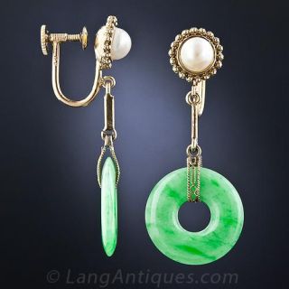 Vintage Jade & Pearl Earrings