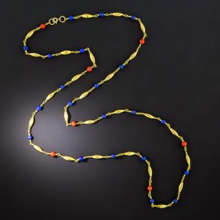 Vintage Lapis And Coral Chain Necklace - 2
