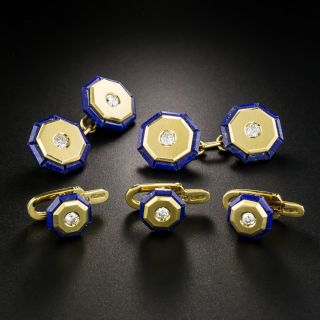 Vintage Lapis Lazuli and Diamond Cufflink and Stud Set, Signed Weingrill - 2