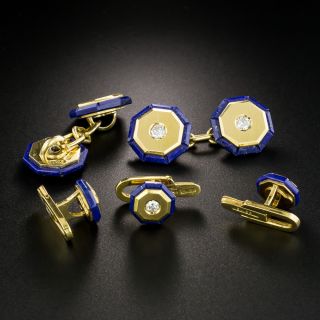 Vintage Lapis Lazuli and Diamond Cufflink and Stud Set, Signed Weingrill