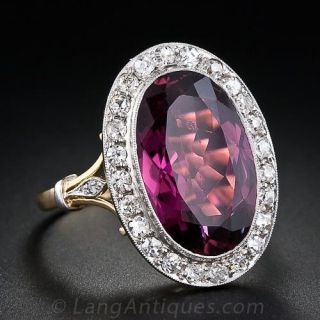 Vintage Large Raspberry Tourmaline and Diamond Ring