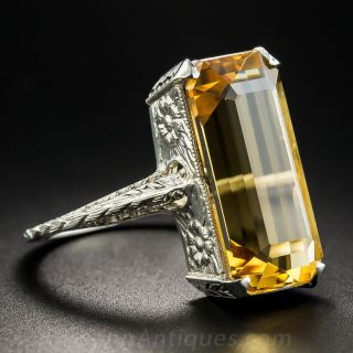 Vintage Long Emerald-Cut Citrine Dinner Ring