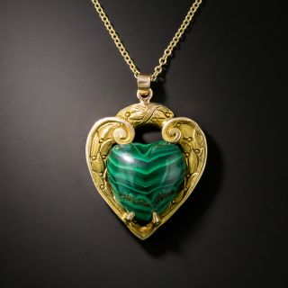 Vintage Malachite Heart Pendant - 2