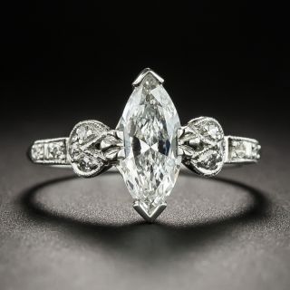 Vintage Marquise Diamond Platinum Engagement Ring - GIA 1.00 Ct F VS2 - 2