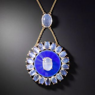  Vintage Moonstone and Blue Enamel Lavalier by Allsopp-Steller - 3