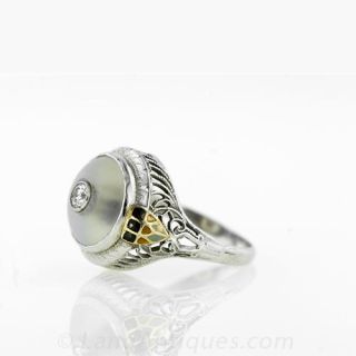 Vintage Moonstone and Diamond Ring