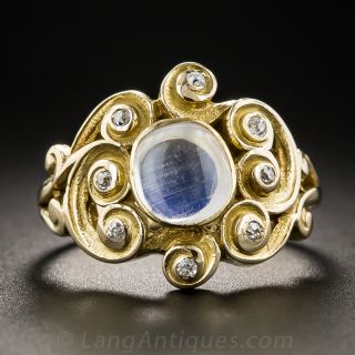 Vintage Moonstone and Diamond Swirl Ring
