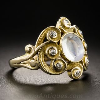 Vintage Moonstone and Diamond Swirl Ring