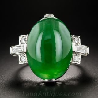 Vintage Natural Burma Jade Platinum Diamond Ring