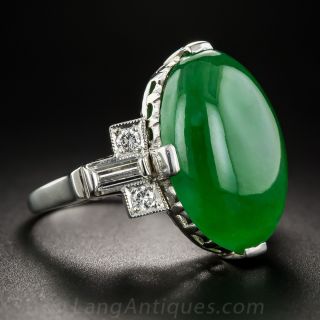 Vintage Natural Burma Jade Platinum Diamond Ring
