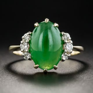 Vintage Natural Burmese Jade and Diamond Ring - 1