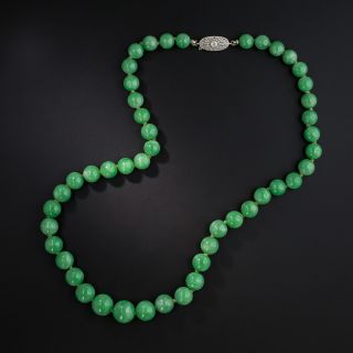 Vintage Natural Burmese Jade Bead Strand With Diamond Clasp - 2