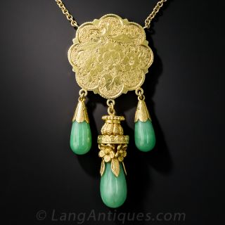 Vintage Natural Burmese Three Jade Necklace  - 4