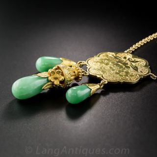 Vintage Natural Burmese Three Jade Necklace 