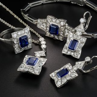 Vintage Natural No-Heat Sapphire and Diamond Ring, Bracelet, Earrings, and Pendant