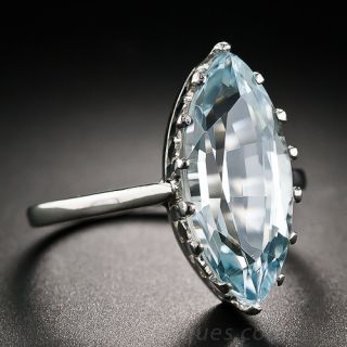 Vintage Navette Aquamarine Ring in Platinum