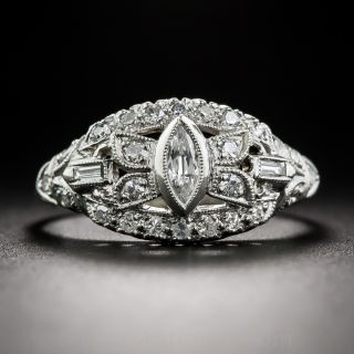 Vintage Navette Diamond and Platinum Ring by J.J. White
