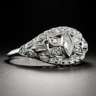Vintage Navette Diamond and Platinum Ring by J.J. White
