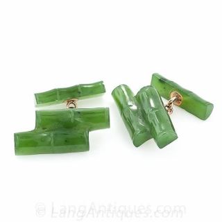Vintage Nephrite Jade Bamboo Cufflinks 