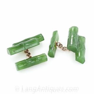 Vintage Nephrite Jade Bamboo Cufflinks 