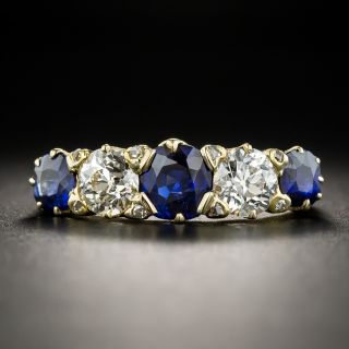 Vintage No Heat Sapphire Diamond Five-Stone Ring - Size 8 1/2 - 1