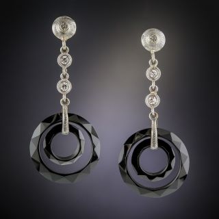 Vintage Onyx and Diamond Drop Earrings