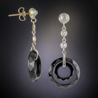 Vintage Onyx and Diamond Drop Earrings